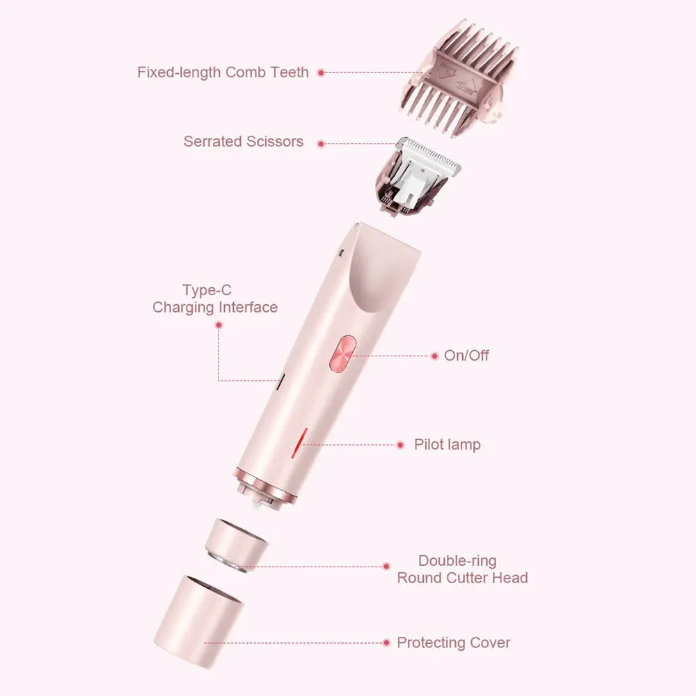 Electric Shaver for Women Waterproof Wet & Dry Hair Razors 2 in 1 Double Head Dual Bikini Hair Trimmer Detachable Head Shaver
